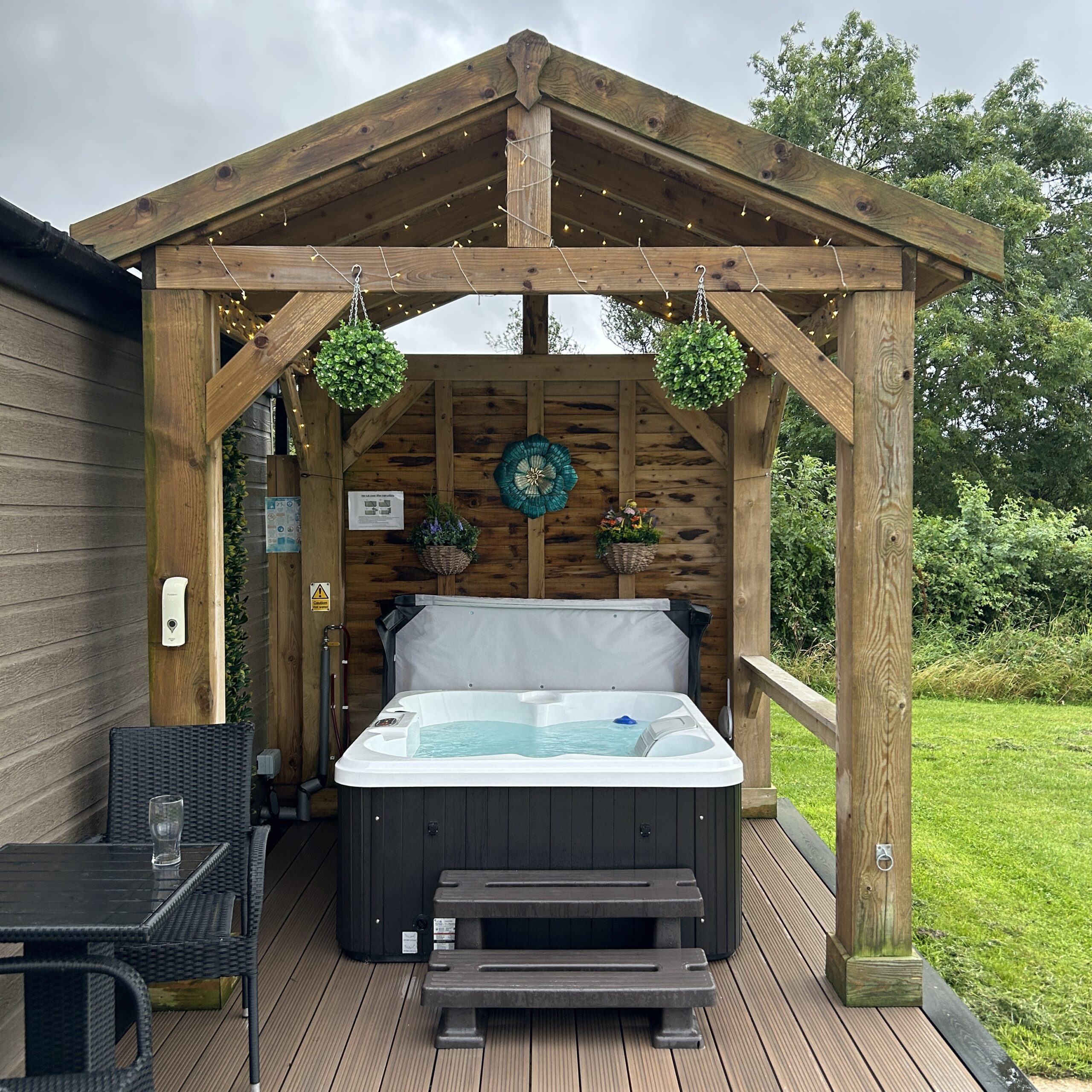 Steam Mill Hot Tub with oak framed cover