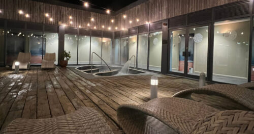 The outdoor spa area